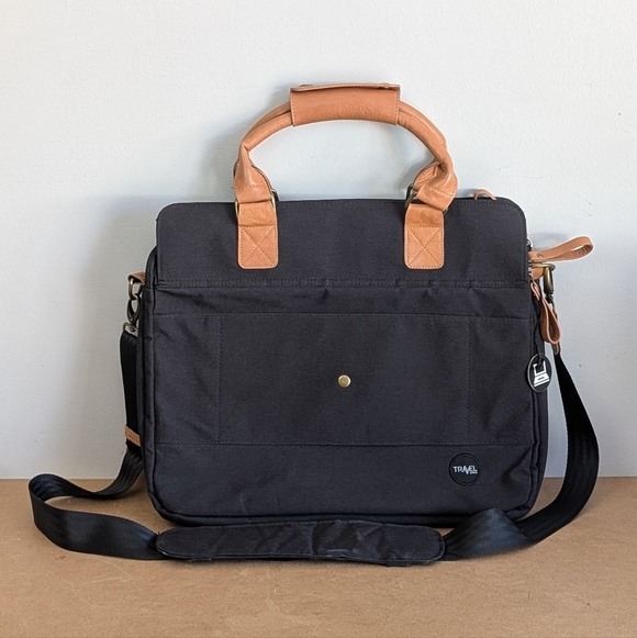 PKG | Black XPKG Travel Laptop Bag, Tan Faux Leather Handles - Picture 3 of 16